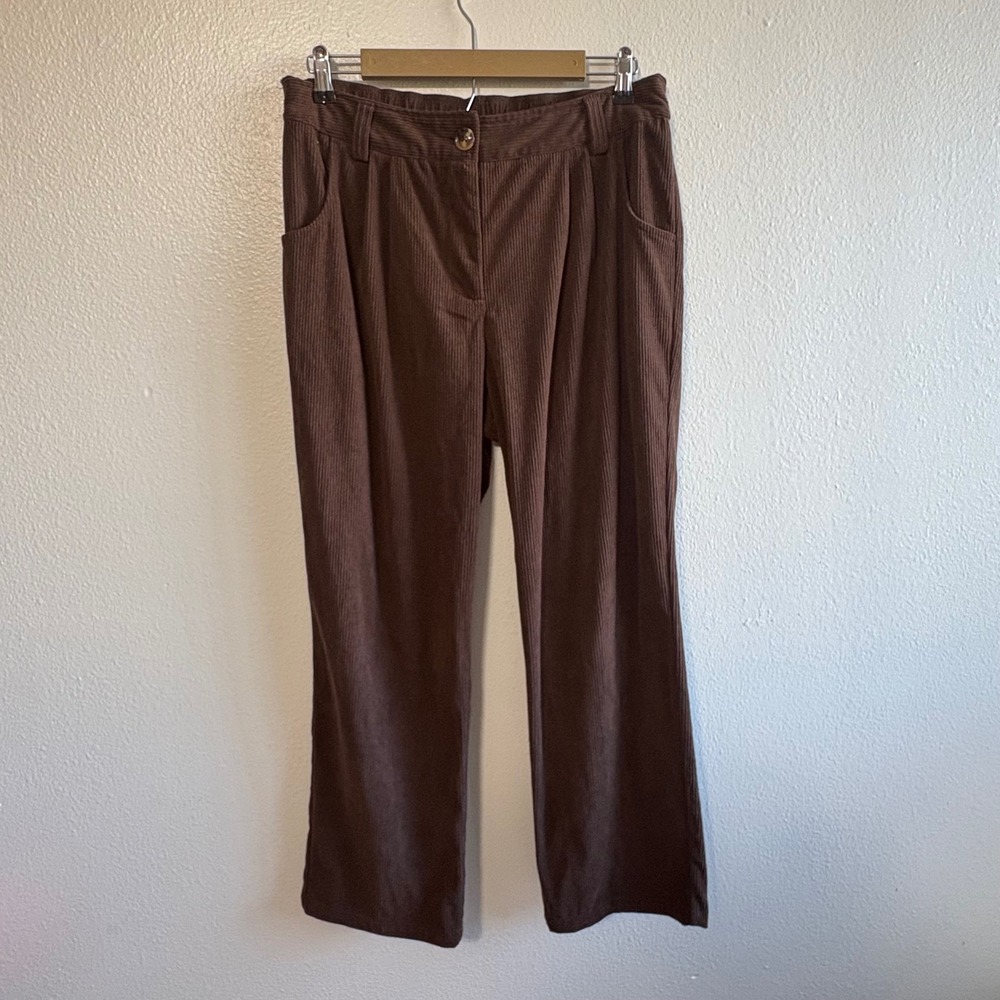 HALARA Sz Large Brown Corduroy Wide Leg Pants Active Business Casual Minimalist